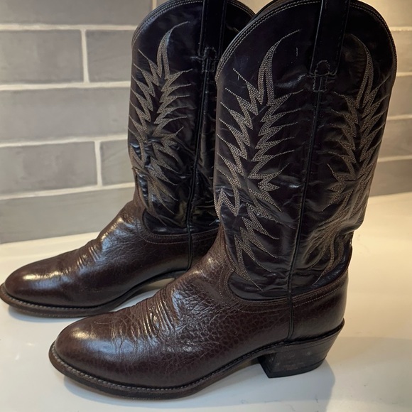 Vintage Dan Post Leather Brown Cowboy Boots Size 10D - Picture 2 of 16